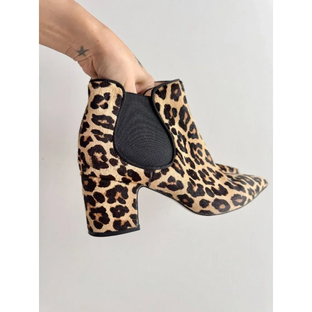 ZARA Leopard Print Calf Hair Leather Block Heel Chelsea Ankle Boots, Size 37 - Picture 3 of 15